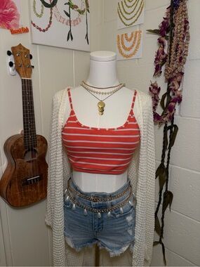 Red & White Cropped Tank